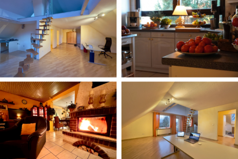 Innenraum-Impressionen: DG-Wohnung, Küche, Kamin